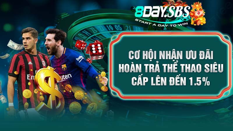 Cơ hội nhận ưu đãi hoàn trả thể thao siêu cấp lên đến 1.5%